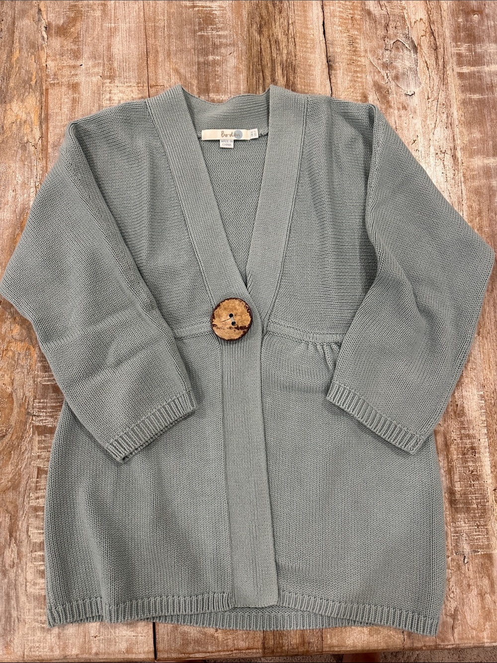 Boden Sage Green Knit Cardigan with Large Wooden Button